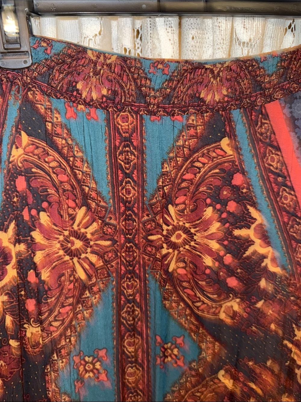 Free People Traveler Teal and Rust Asymmetrical Boho Skirt - Picture 8 of 9